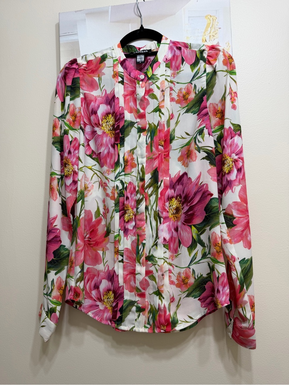 Express White Blouse with Pink Floral Print
